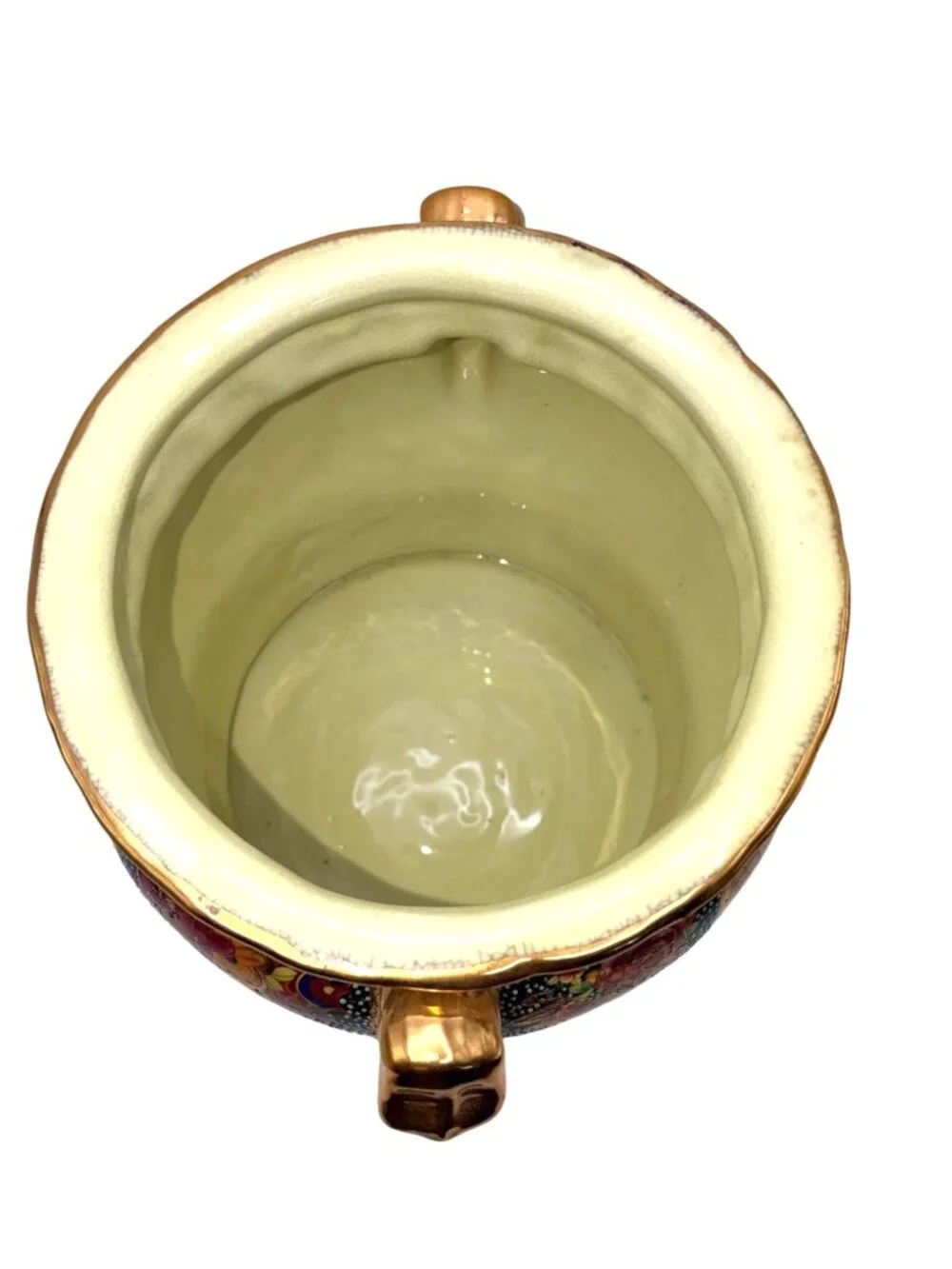 Vintage Royal Satsuma Moriage Cachepot Planter Jardiniere Lion Handles